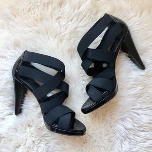 Stuart Weitzman Black Elastic Strappy Heels